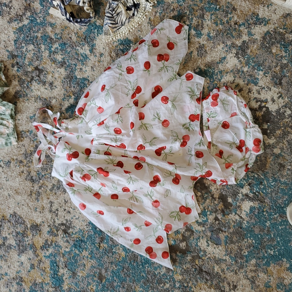New Tommy Bahama Cherry Handkerxhief Hem Strappy Smocked Sundress Set 12 Months